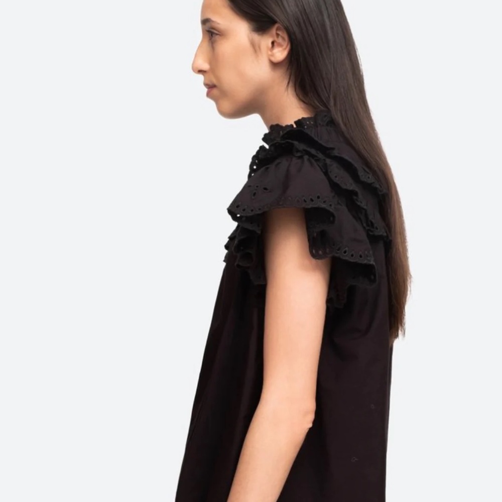 SEA Aurelie Eyelet Ruffle Tank Black Color Size: XS - Picture 4 of 10